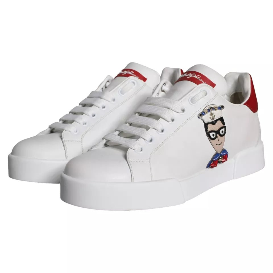 Dolce & Gabbana White Patch Calfskin Nappa Portofino Sneakers Shoes by Dolce & Gabbana