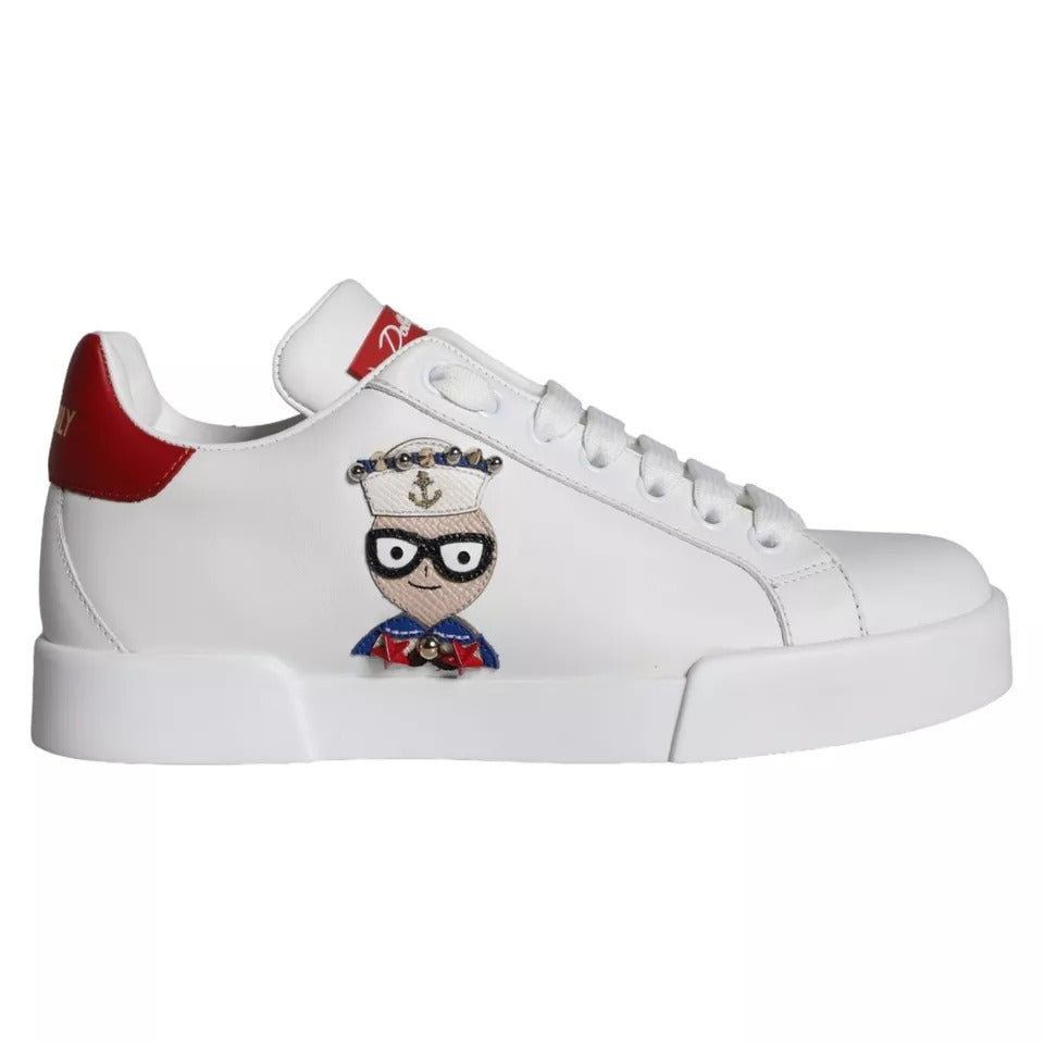 Dolce & Gabbana White Patch Calfskin Nappa Portofino Sneakers Shoes by Dolce & Gabbana