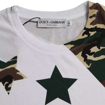 Dolce & Gabbana White Camouflage Stars Crew Neck Men T-shirt by Dolce & Gabbana