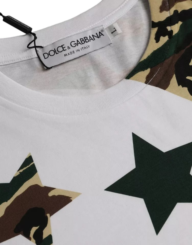 Dolce & Gabbana White Camouflage Stars Crew Neck Men T-shirt by Dolce & Gabbana