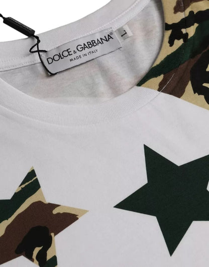 Dolce & Gabbana White Camouflage Stars Crew Neck Men T-shirt by Dolce & Gabbana