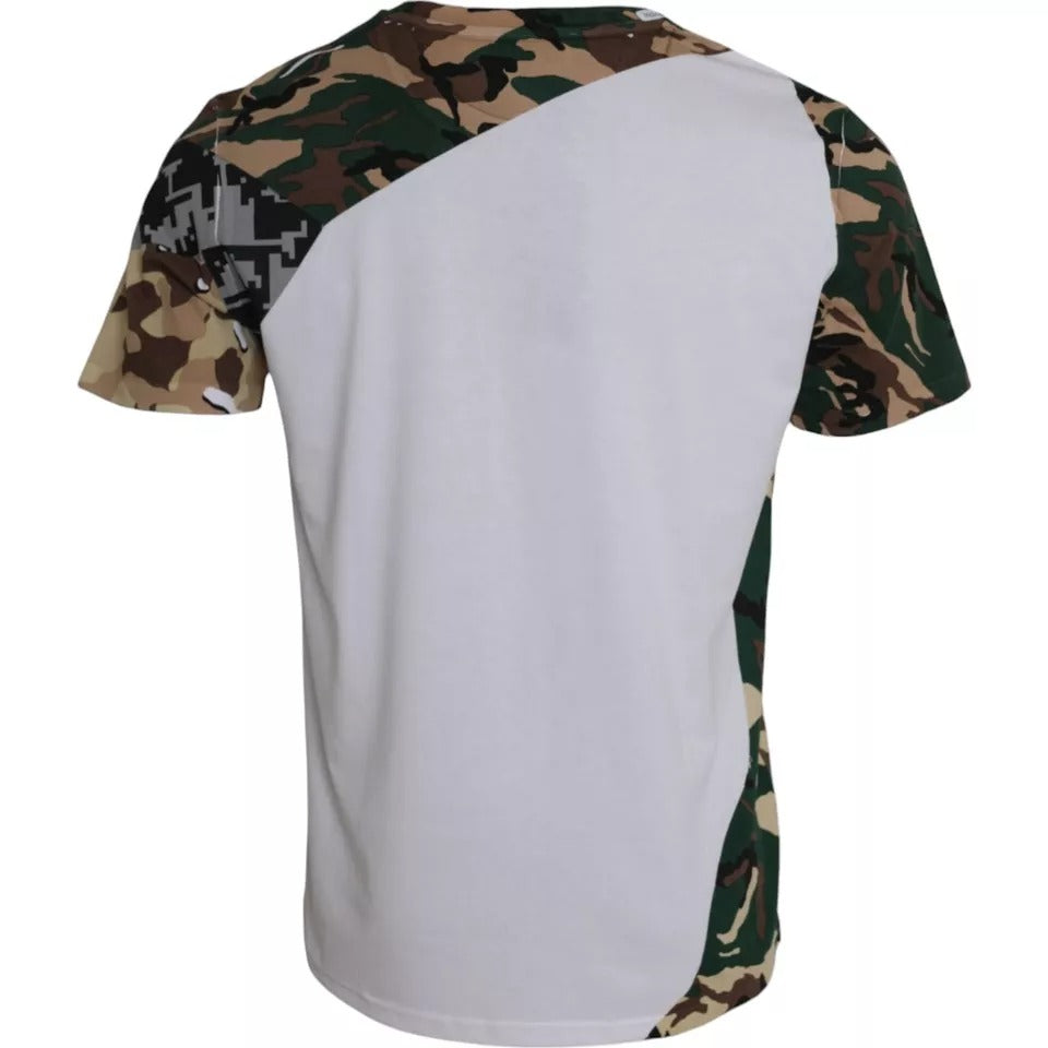 Dolce & Gabbana White Camouflage Stars Crew Neck Men T-shirt by Dolce & Gabbana