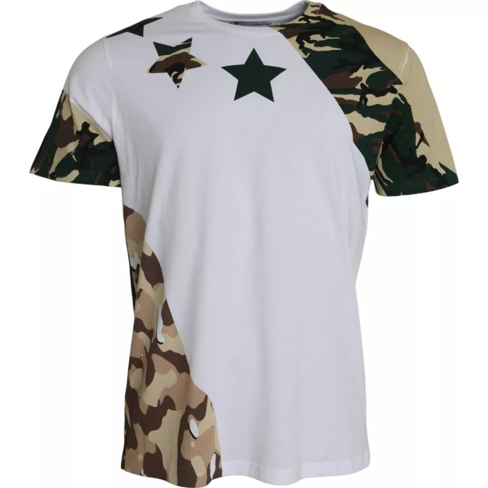 Dolce & Gabbana White Camouflage Stars Crew Neck Men T-shirt by Dolce & Gabbana