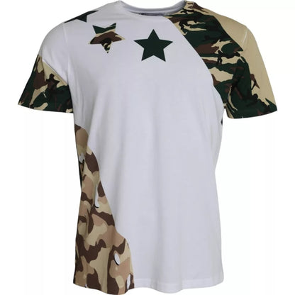 Dolce & Gabbana White Camouflage Stars Crew Neck Men T-shirt by Dolce & Gabbana