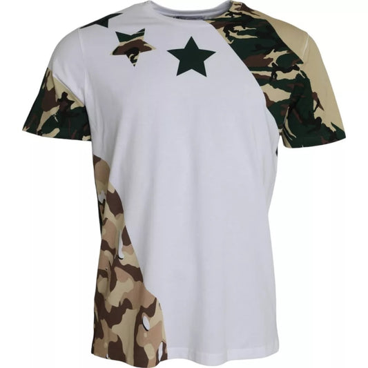 Dolce & Gabbana White Camouflage Stars Crew Neck Men T-shirt by Dolce & Gabbana