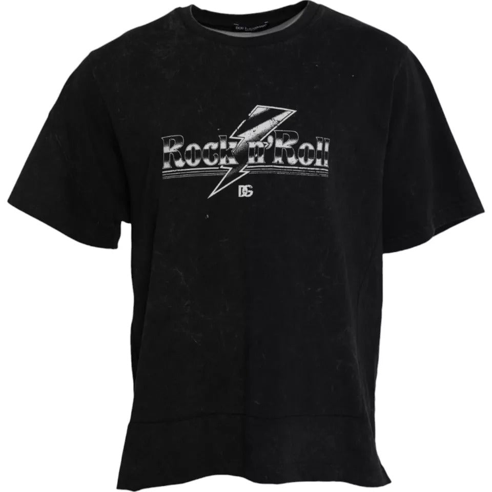 Dolce & Gabbana Black Graphic Print Cotton Crew Neck T-shirt by Dolce & Gabbana