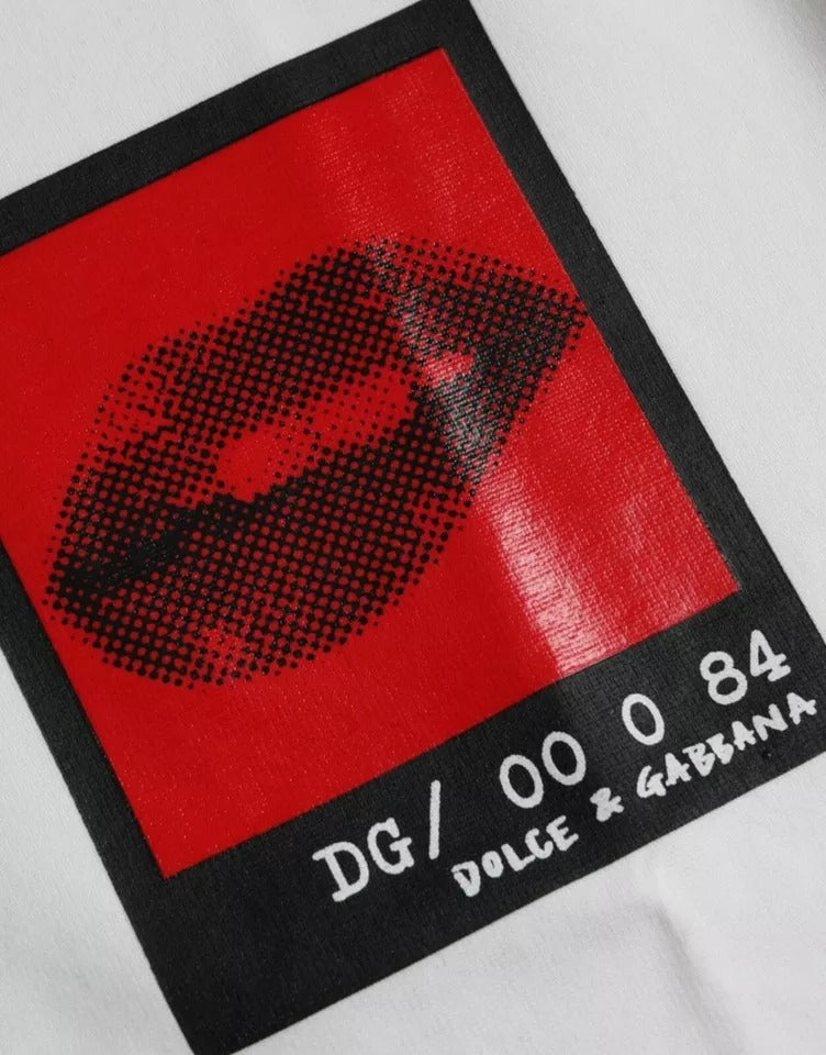 Dolce & Gabbana White Red Lips Print Cotton Men T-shirt by Dolce & Gabbana