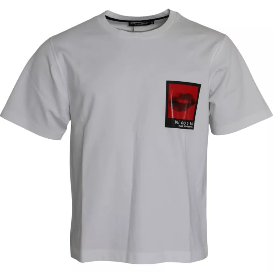 Dolce & Gabbana White Red Lips Print Cotton Men T-shirt by Dolce & Gabbana