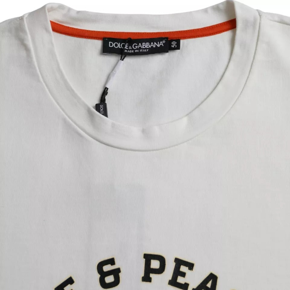 Dolce & Gabbana White Love & Peace Cotton Round Neck T-shirt by Dolce & Gabbana