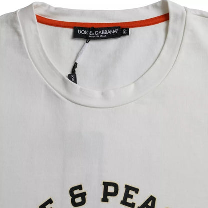 Dolce & Gabbana White Love & Peace Cotton Round Neck T-shirt by Dolce & Gabbana