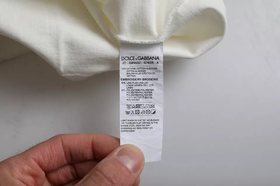 Dolce & Gabbana White Love & Peace Cotton Round Neck T-shirt by Dolce & Gabbana