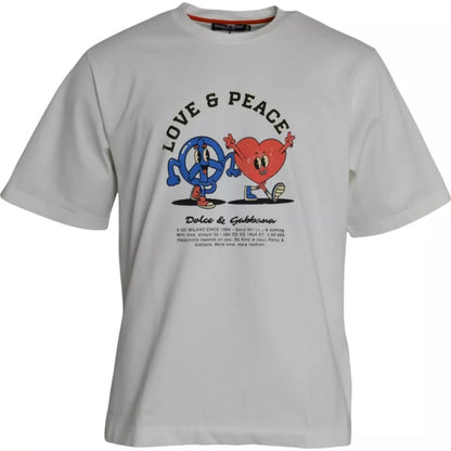 Dolce & Gabbana White Love & Peace Cotton Round Neck T-shirt by Dolce & Gabbana