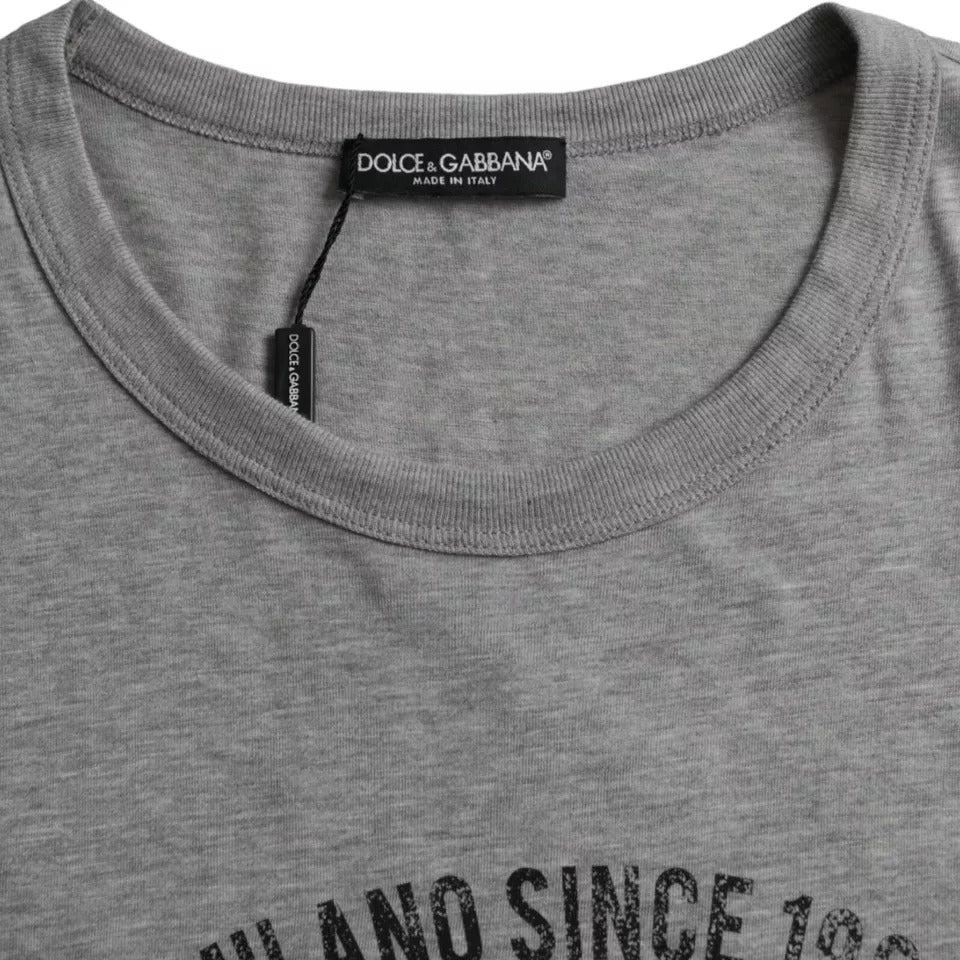 Dolce & Gabbana Gray Graphic Print Cotton Round Neck T-shirt by Dolce & Gabbana