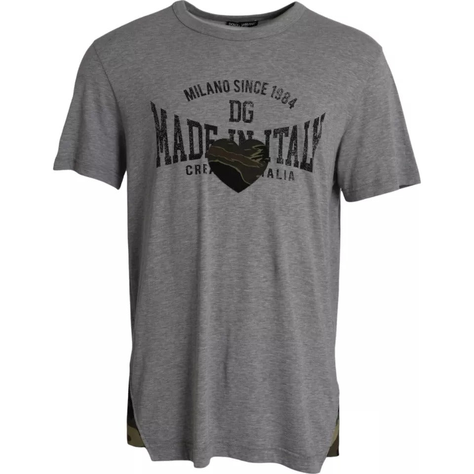 Dolce & Gabbana Gray Graphic Print Cotton Round Neck T-shirt by Dolce & Gabbana