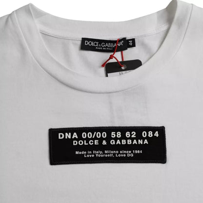 Dolce & Gabbana White Cotton DG Applique Men Casual T-shirt by Dolce & Gabbana