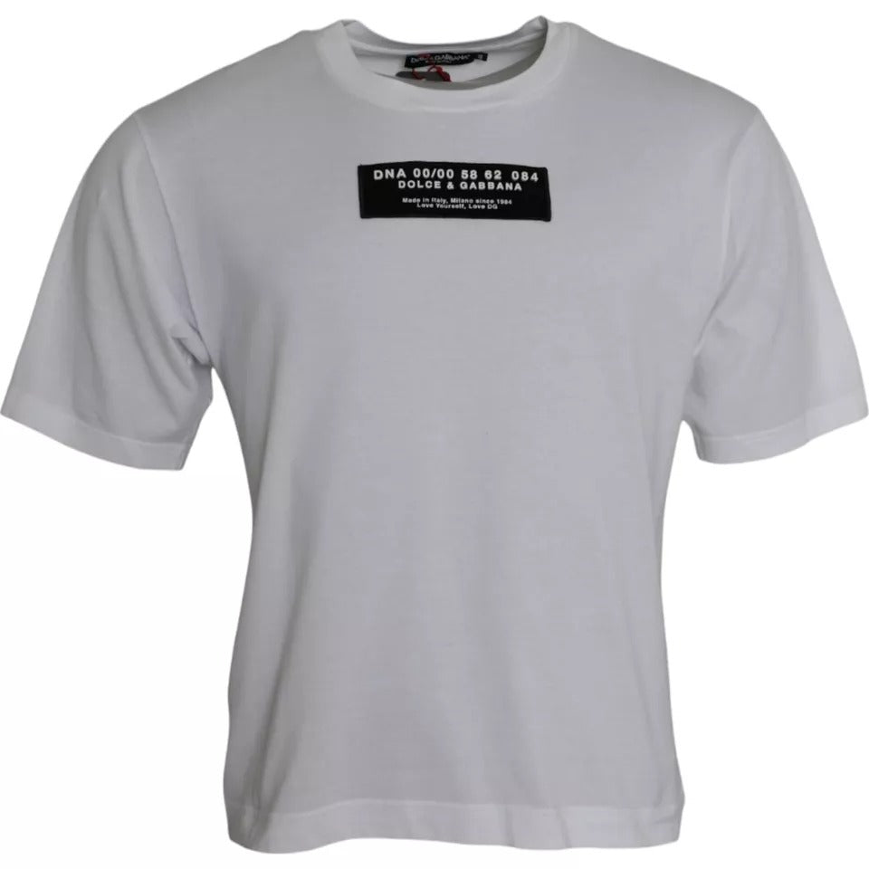 Dolce & Gabbana White Cotton DG Applique Men Casual T-shirt by Dolce & Gabbana