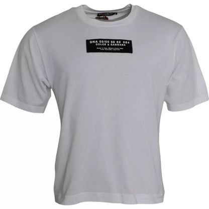 Dolce & Gabbana White Cotton DG Applique Men Casual T-shirt by Dolce & Gabbana