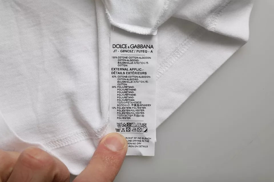 Dolce & Gabbana White Cotton DG Applique Men Casual T-shirt by Dolce & Gabbana