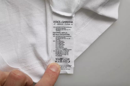 Dolce & Gabbana White Cotton DG Applique Men Casual T-shirt by Dolce & Gabbana
