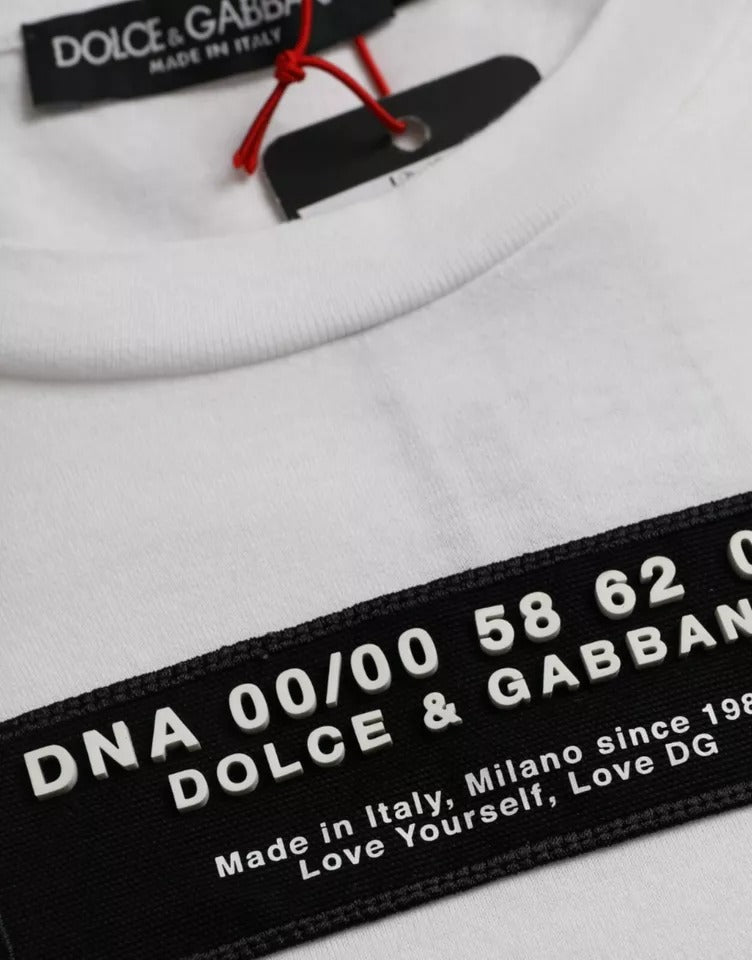Dolce & Gabbana White Cotton DG Applique Men Casual T-shirt by Dolce & Gabbana