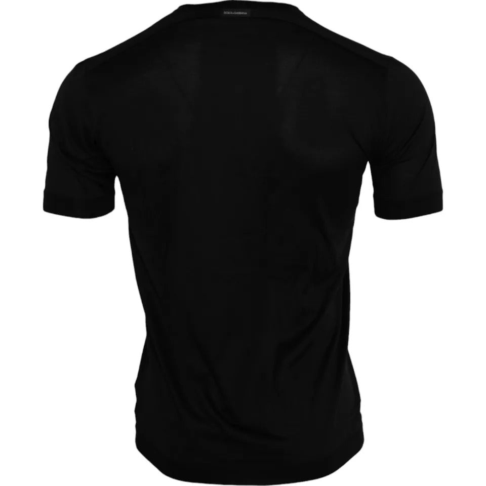 Dolce & Gabbana Black Silk Round Neck Short Sleeve T-shirt by Dolce & Gabbana