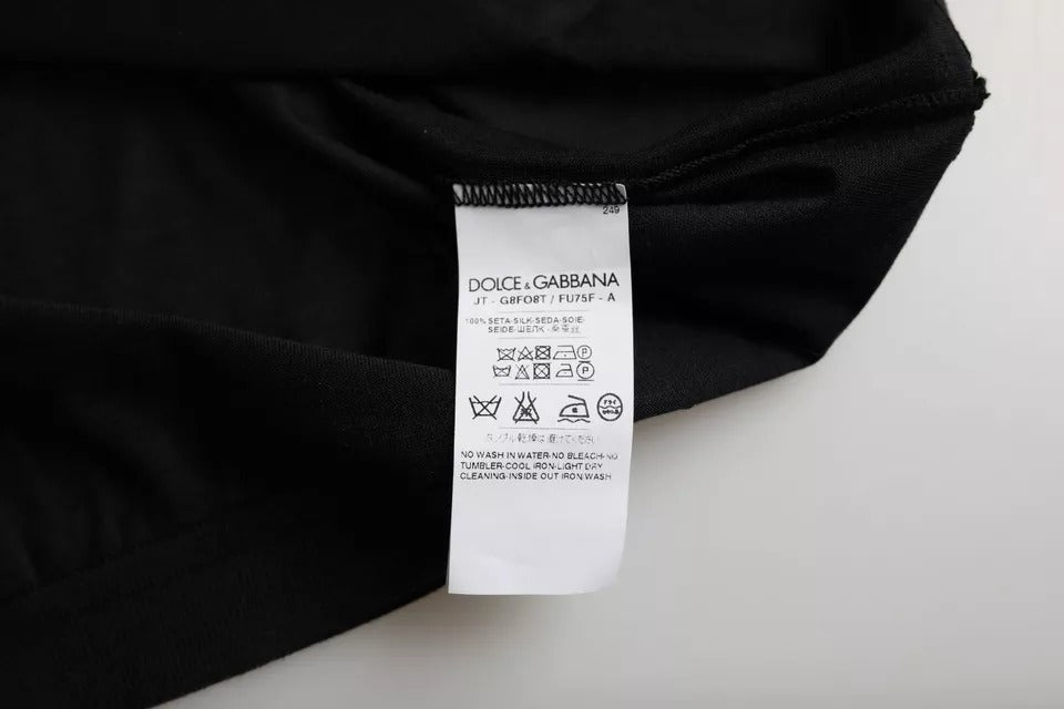 Dolce & Gabbana Black Silk Round Neck Short Sleeve T-shirt by Dolce & Gabbana