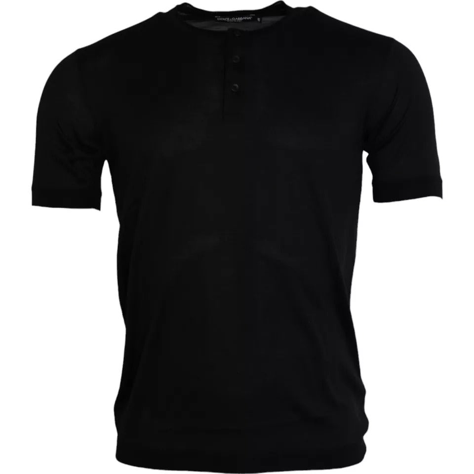 Dolce & Gabbana Black Silk Round Neck Short Sleeve T-shirt by Dolce & Gabbana