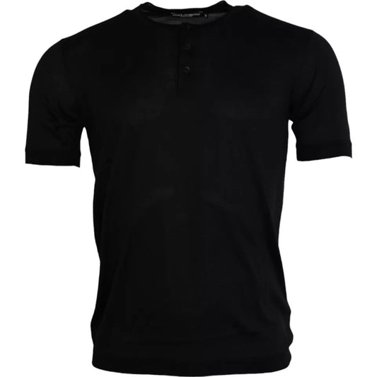 Dolce & Gabbana Black Silk Round Neck Short Sleeve T-shirt by Dolce & Gabbana
