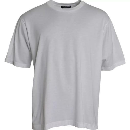 Dolce & Gabbana White Cotton Round Neck Short Sleeve T-shirt by Dolce & Gabbana