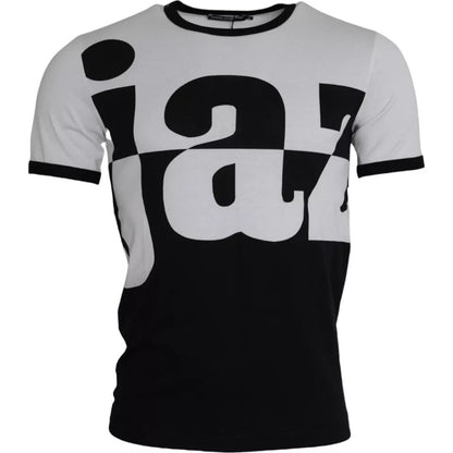 Dolce & Gabbana Black White Jazz Print Cotton Short Sleeves T-shirt by Dolce & Gabbana