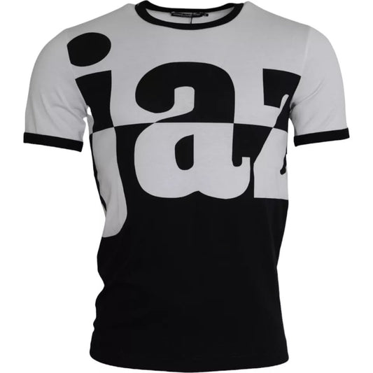 Dolce & Gabbana Black White Jazz Print Cotton Short Sleeves T-shirt by Dolce & Gabbana