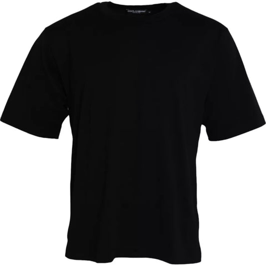 Dolce & Gabbana Black Logo Embossed Cotton Crew Neck T-shirt by Dolce & Gabbana