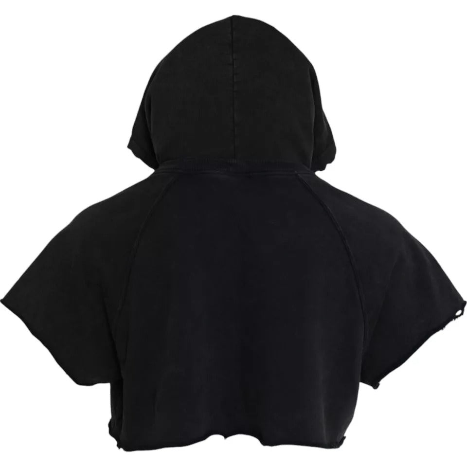 Dolce & Gabbana Black Cotton Hooded Short Sleeves Cropped T-shirt by Dolce & Gabbana