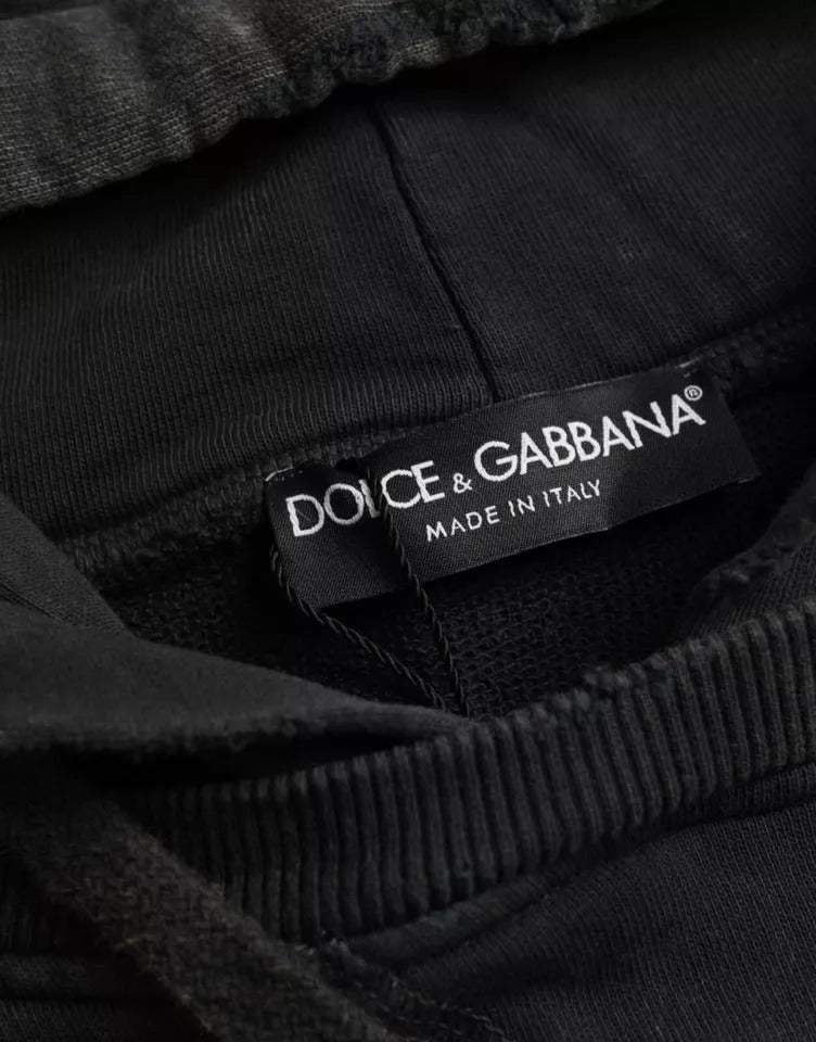 Dolce & Gabbana Black Cotton Hooded Short Sleeves Cropped T-shirt by Dolce & Gabbana