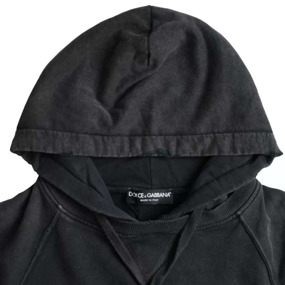 Dolce & Gabbana Black Cotton Hooded Short Sleeves Cropped T-shirt by Dolce & Gabbana