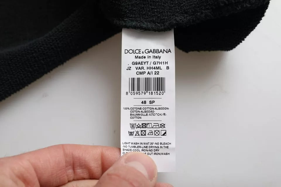 Dolce & Gabbana Black Cotton Hooded Short Sleeves Cropped T-shirt by Dolce & Gabbana
