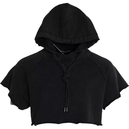 Dolce & Gabbana Black Cotton Hooded Short Sleeves Cropped T-shirt by Dolce & Gabbana