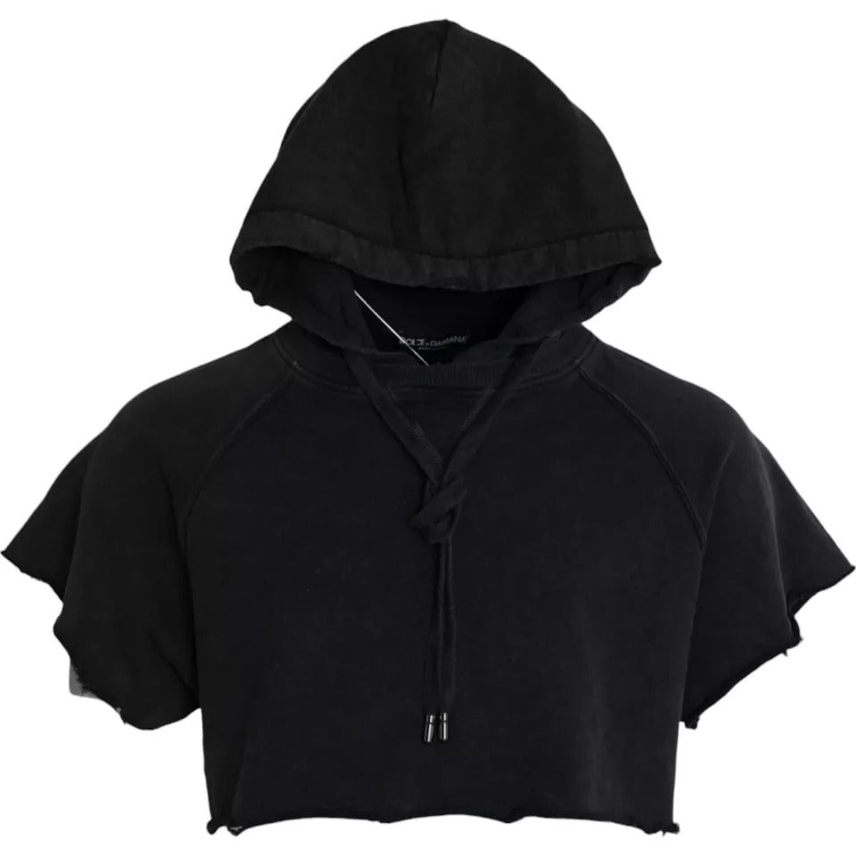 Dolce & Gabbana Black Cotton Hooded Short Sleeves Cropped T-shirt by Dolce & Gabbana