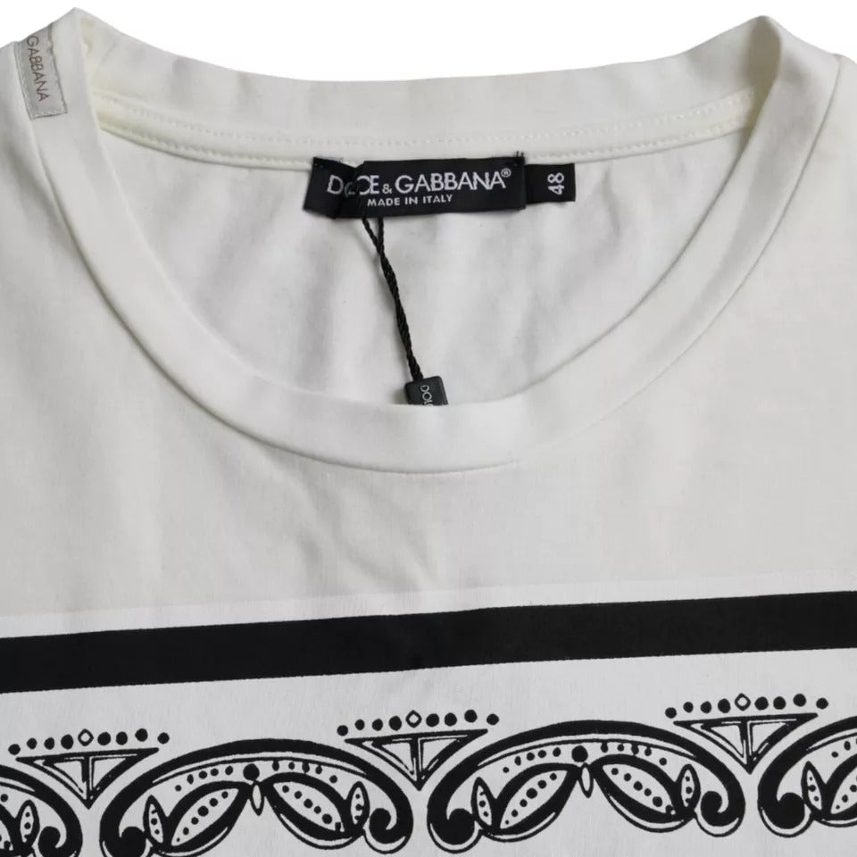 Dolce & Gabbana White Bandana Print Cotton Short Sleeves Men T-shirt by Dolce & Gabbana