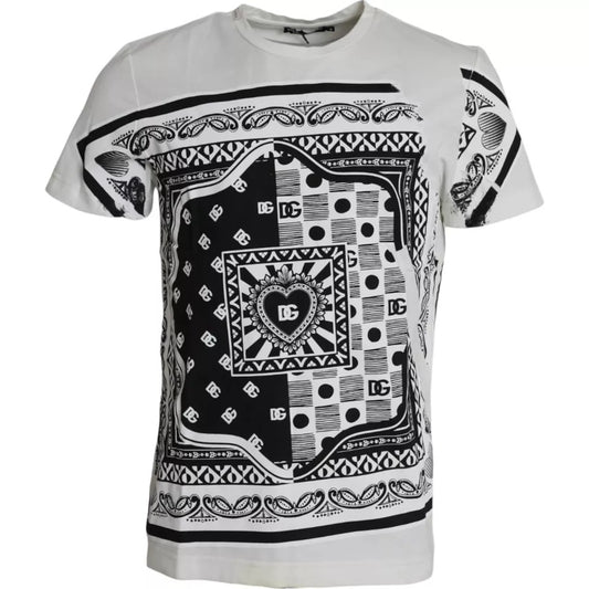 Dolce & Gabbana White Bandana Print Cotton Short Sleeves Men T-shirt by Dolce & Gabbana