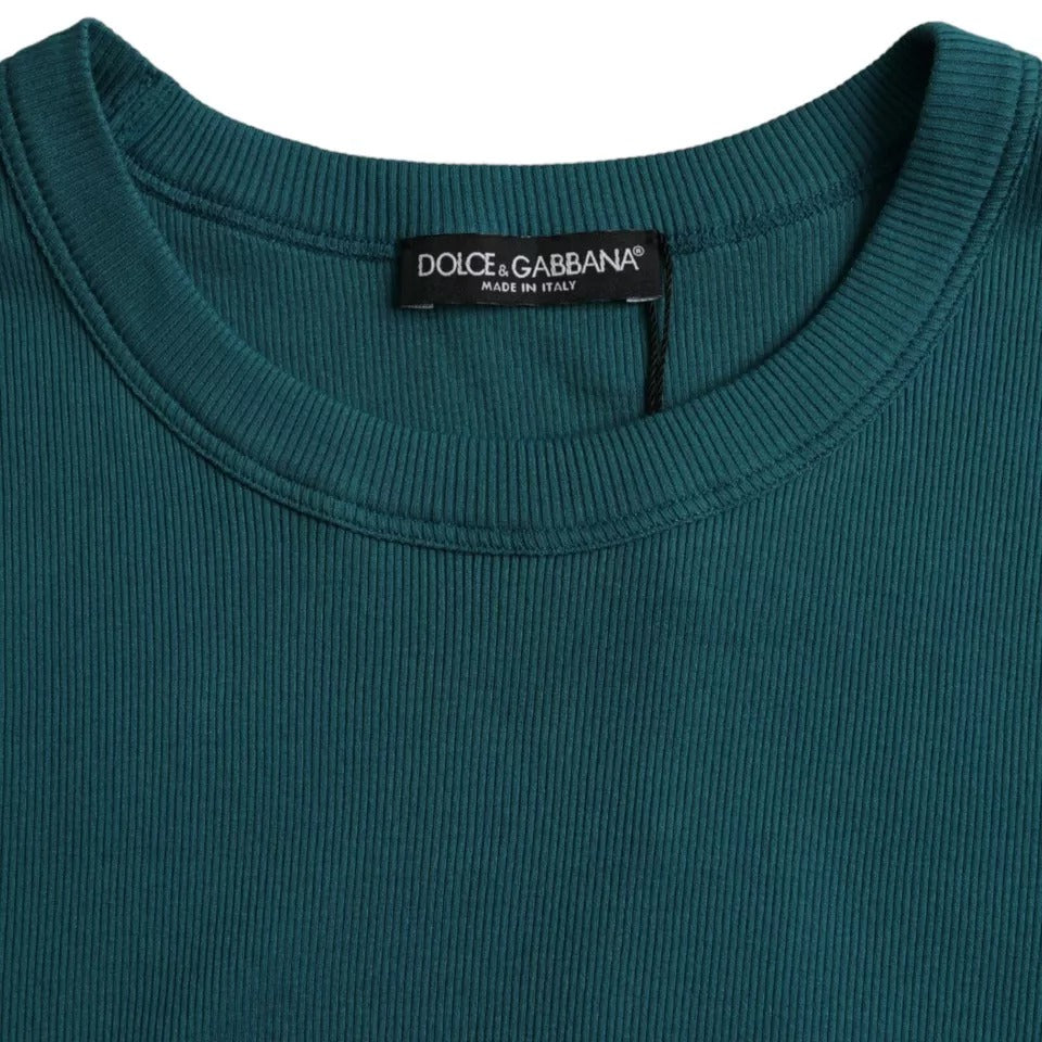 Dolce & Gabbana Blue Green Cotton Round Neck Short Sleeves T-shirt by Dolce & Gabbana