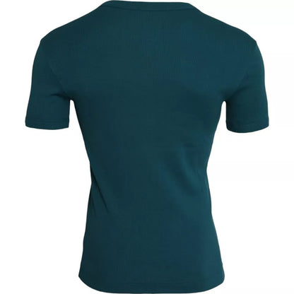 Dolce & Gabbana Blue Green Cotton Round Neck Short Sleeves T-shirt by Dolce & Gabbana