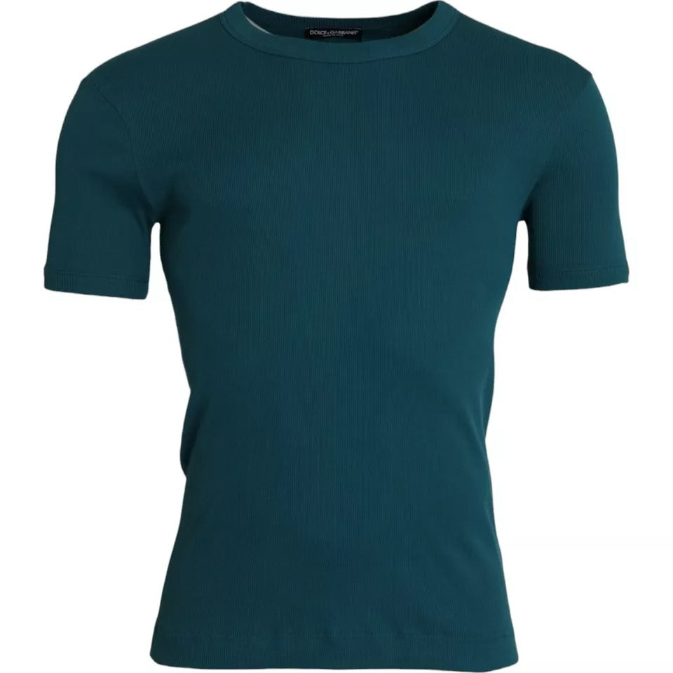 Dolce & Gabbana Blue Green Cotton Round Neck Short Sleeves T-shirt by Dolce & Gabbana