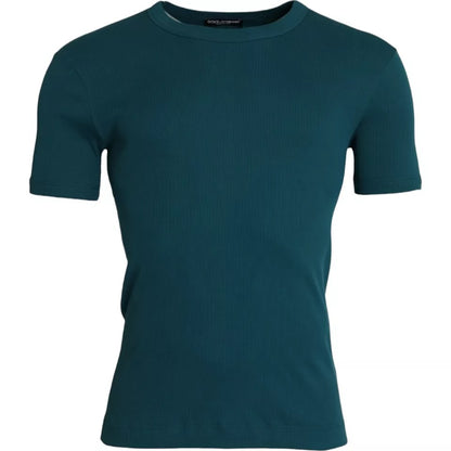 Dolce & Gabbana Blue Green Cotton Round Neck Short Sleeves T-shirt by Dolce & Gabbana