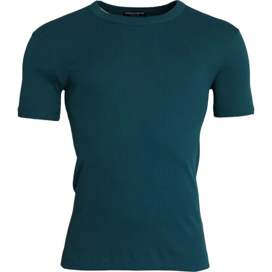 Dolce & Gabbana Blue Green Cotton Round Neck Short Sleeves T-shirt by Dolce & Gabbana