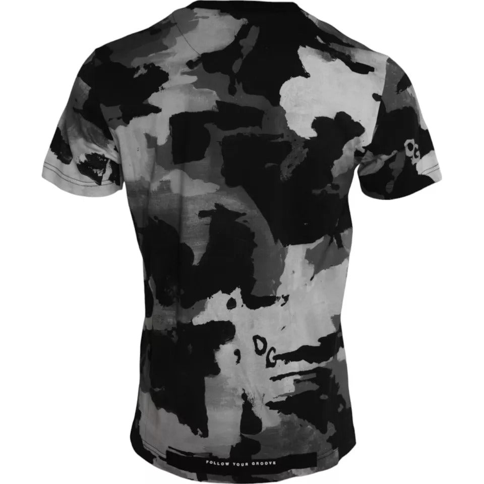 Dolce & Gabbana Black White Camouflage Round Neck T-shirt by Dolce & Gabbana