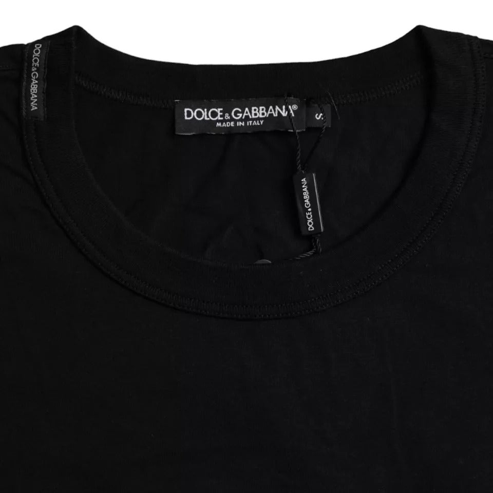Dolce & Gabbana Black Logo Embossed Cotton Crew Neck T-shirt by Dolce & Gabbana