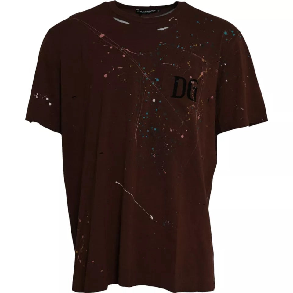 Dolce & Gabbana Brown Color Splash Cotton Crew Neck T-shirt by Dolce & Gabbana