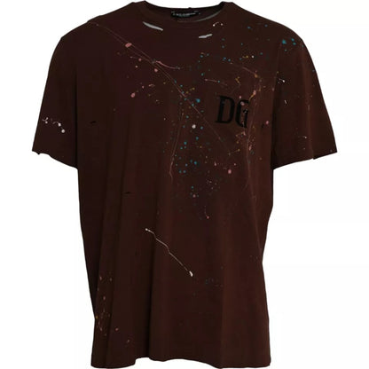 Dolce & Gabbana Brown Color Splash Cotton Crew Neck T-shirt by Dolce & Gabbana