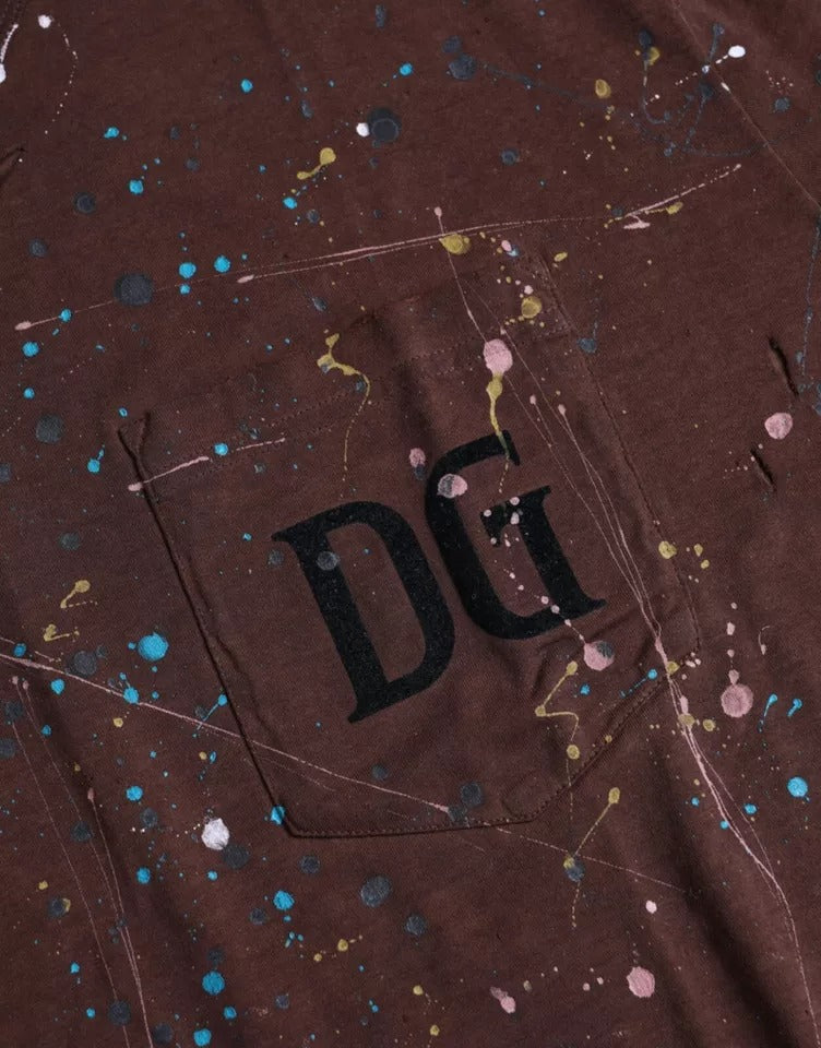 Dolce & Gabbana Brown Color Splash Cotton Crew Neck T-shirt by Dolce & Gabbana